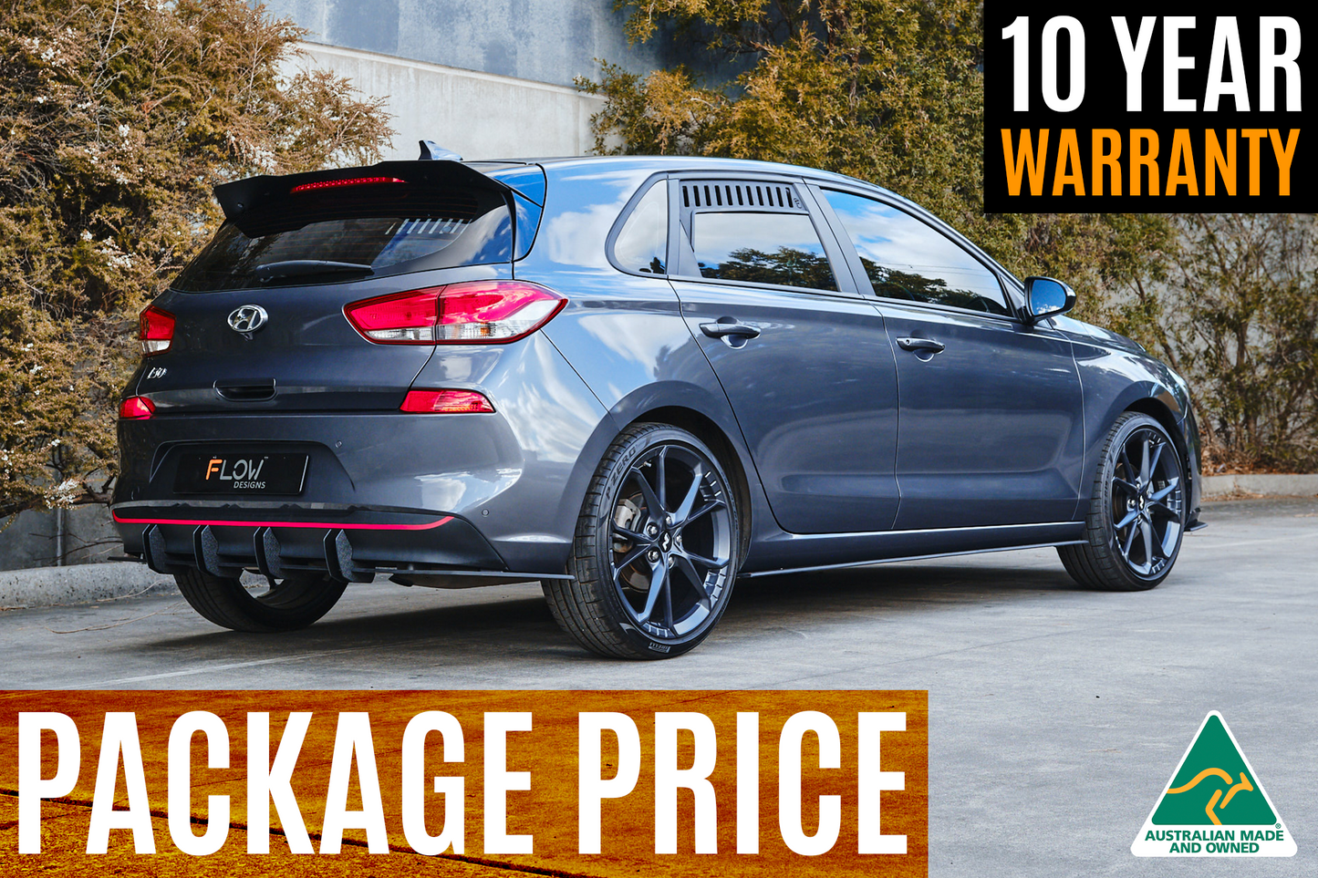 Flow Designs i30 Hatch PD1, PD2 2018-2020 Full Lip Splitter Set with Flow-Lock Rear Diffuser