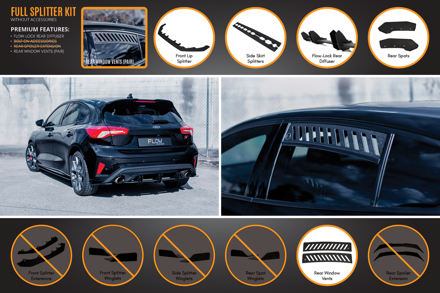 Flow Designs MK4 & MK4.5 Focus ST Full Lip Splitter Set