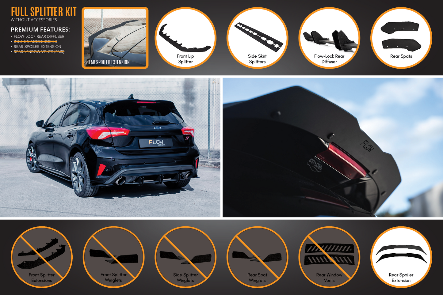 Flow Designs MK4 & MK4.5 Focus ST Full Lip Splitter Set