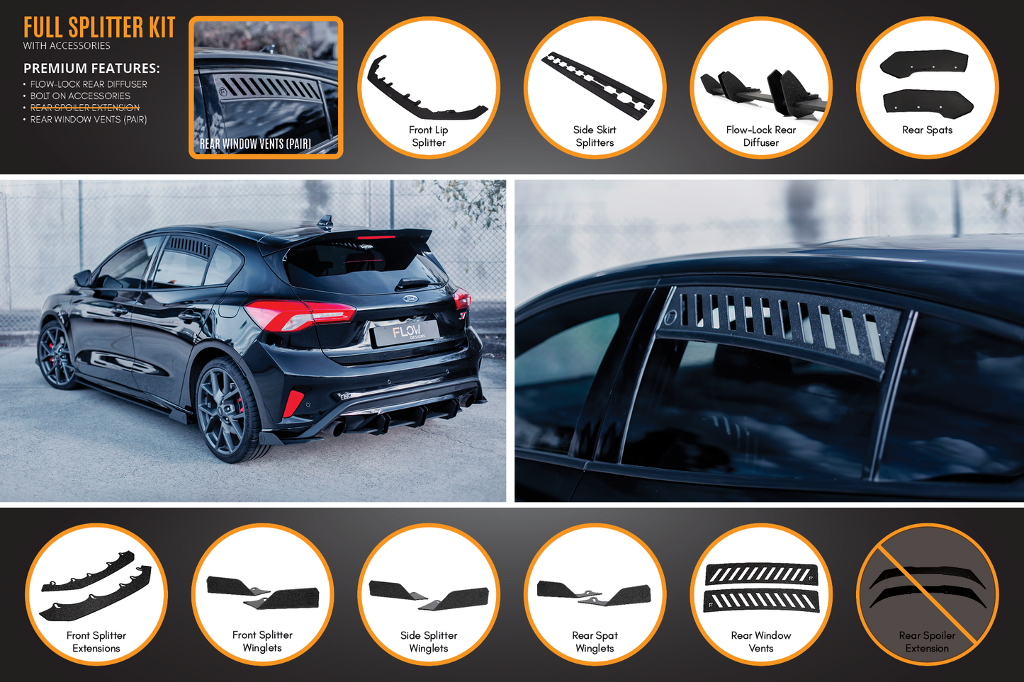 Flow Designs MK4 & MK4.5 Focus ST Full Lip Splitter Set