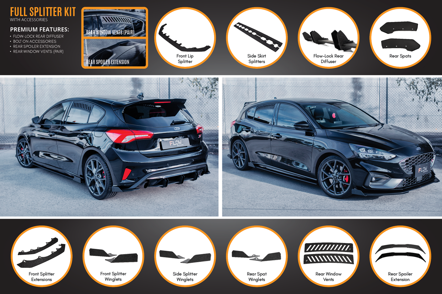 Flow Designs MK4 & MK4.5 Focus ST Full Lip Splitter Set
