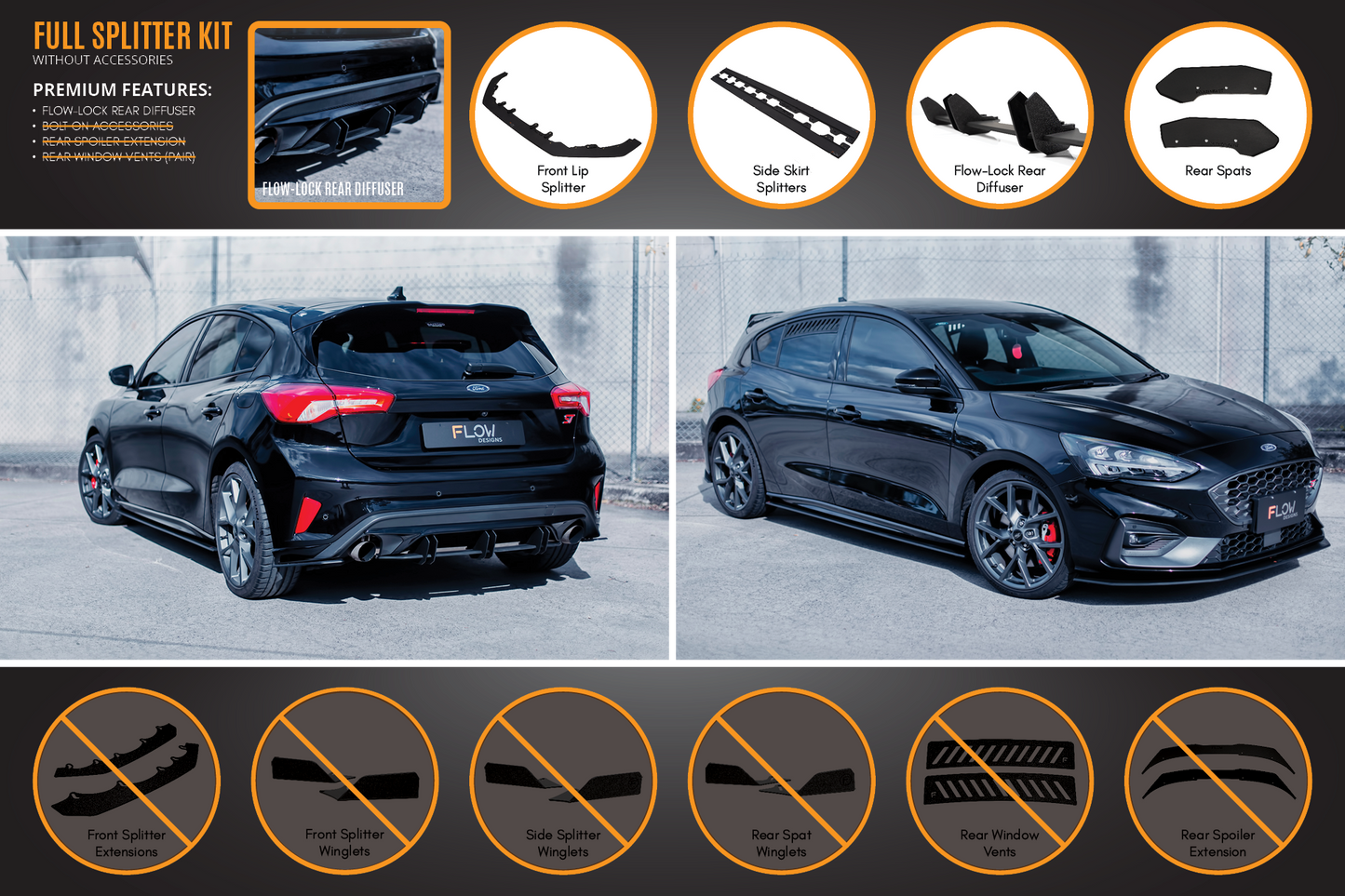 Flow Designs MK4 & MK4.5 Focus ST Full Lip Splitter Set