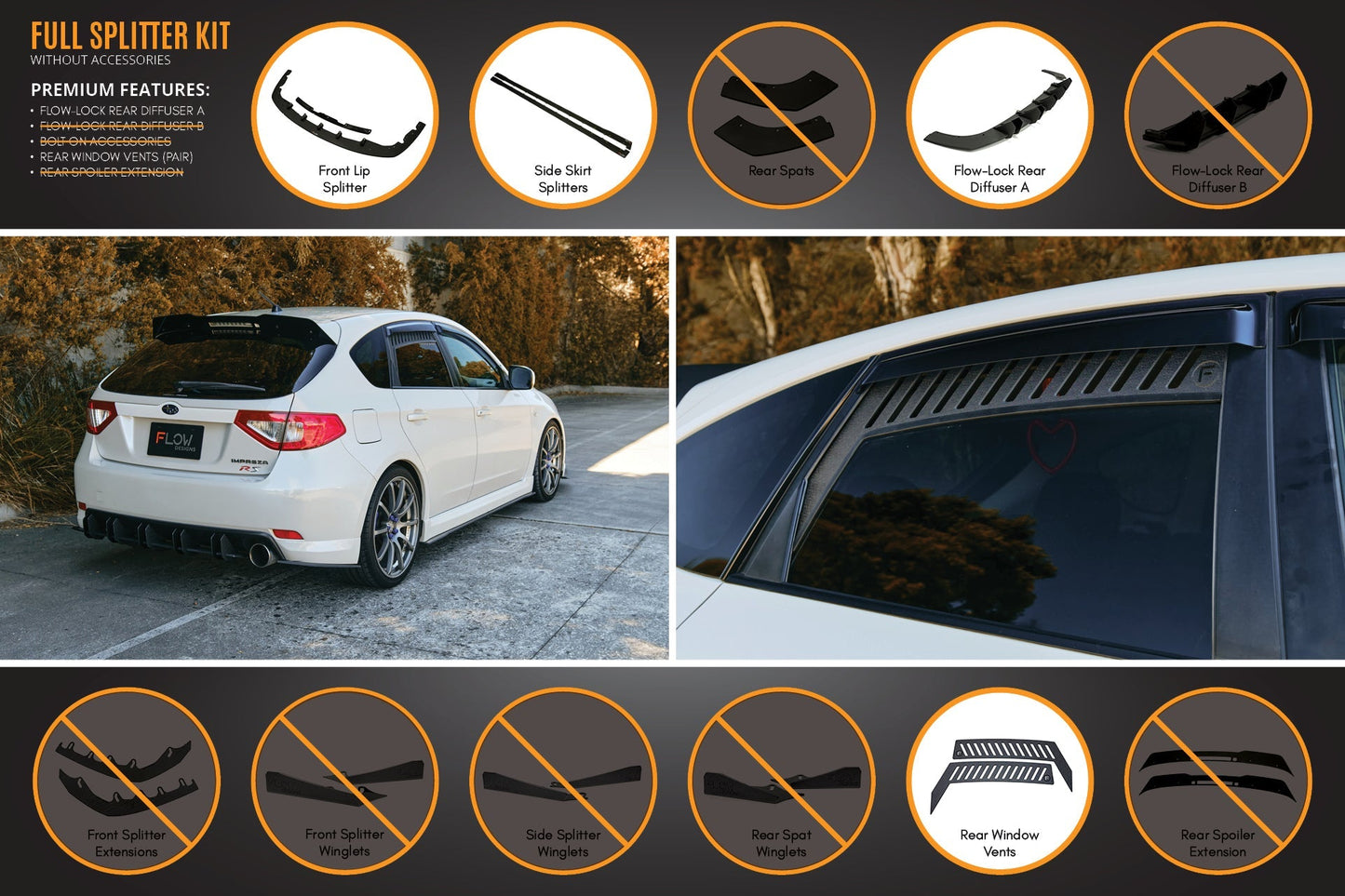 Flow Designs Impreza WRX/RS G3 Hatch PFL Full Lip Splitter Set