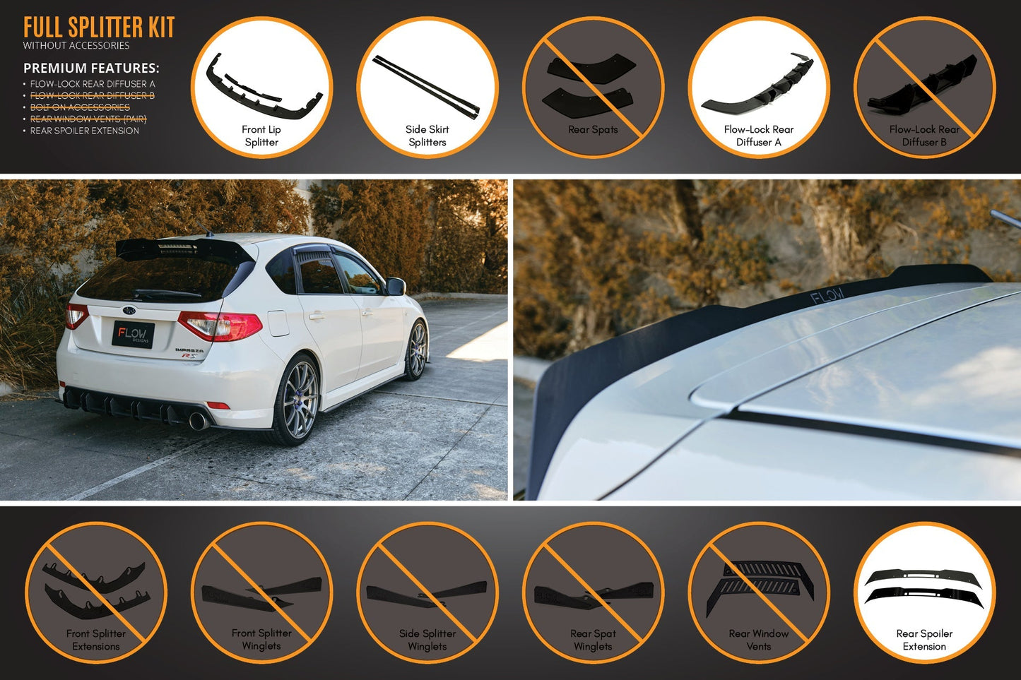 Flow Designs Impreza WRX/RS G3 Hatch PFL Full Lip Splitter Set