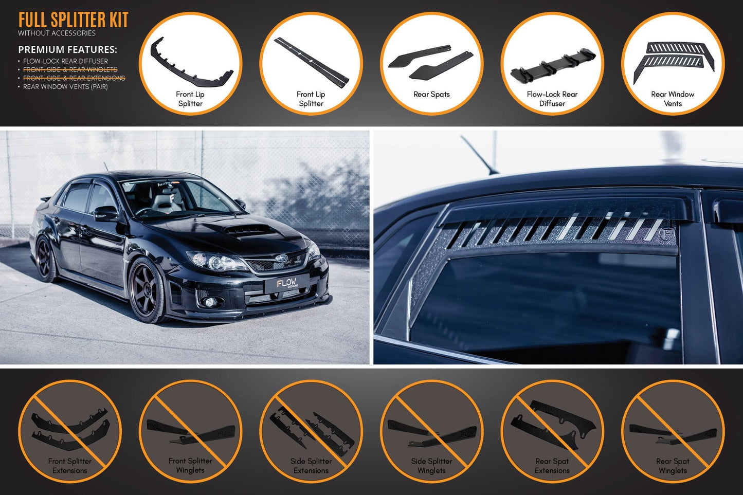 Flow Designs Impreza WRX/RS G3 Sedan PFL Full Lip Splitter Set