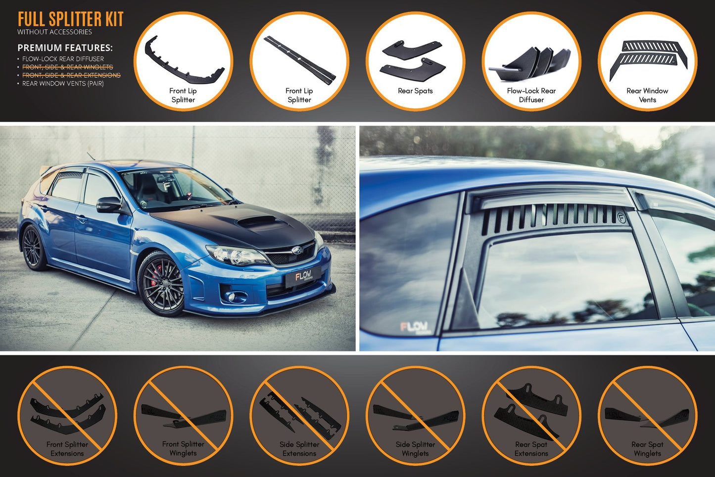 Flow Designs Impreza WRX / STI G3 Hatch (FL) Full Lip Splitter Set