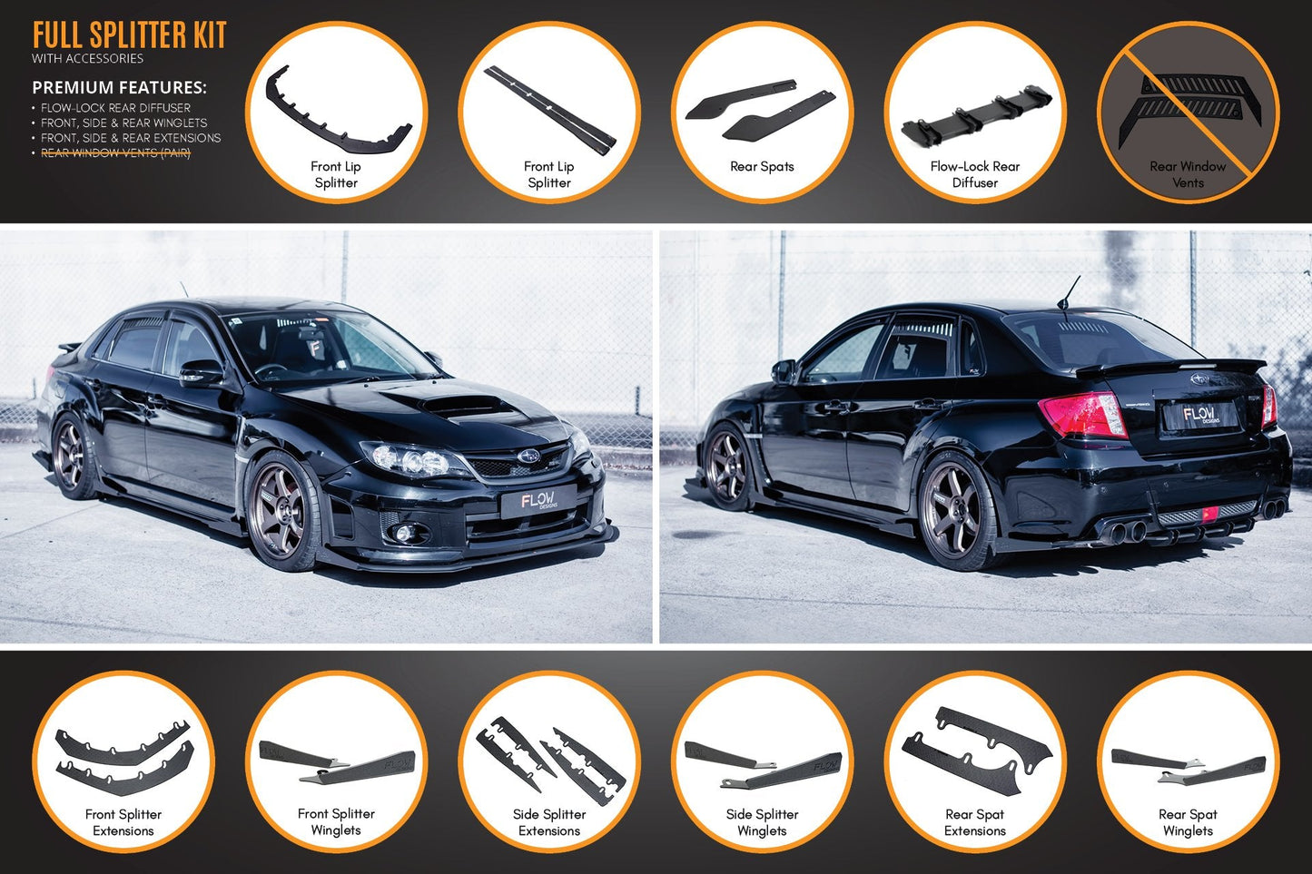 Flow Designs Impreza WRX / STI G3 Sedan FL Full Lip Splitter Set