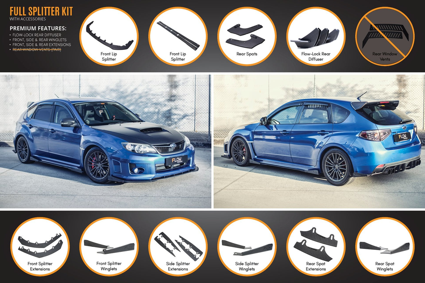 Flow Designs Impreza WRX / STI G3 Hatch (FL) Full Lip Splitter Set