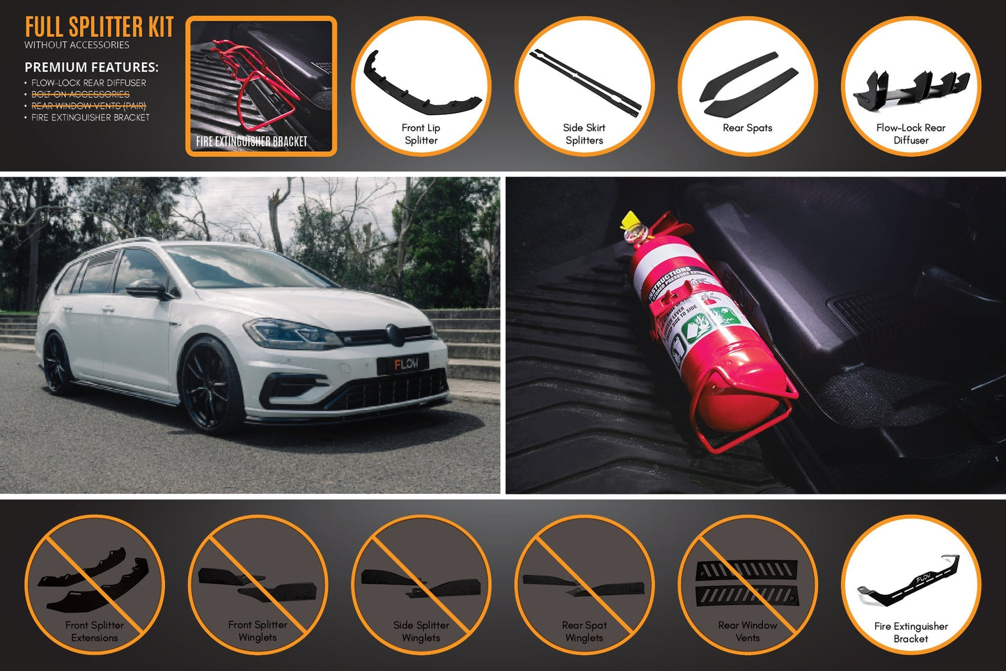 Flow Designs MK7.5 Golf R Wagon Full Lip Splitter Set
