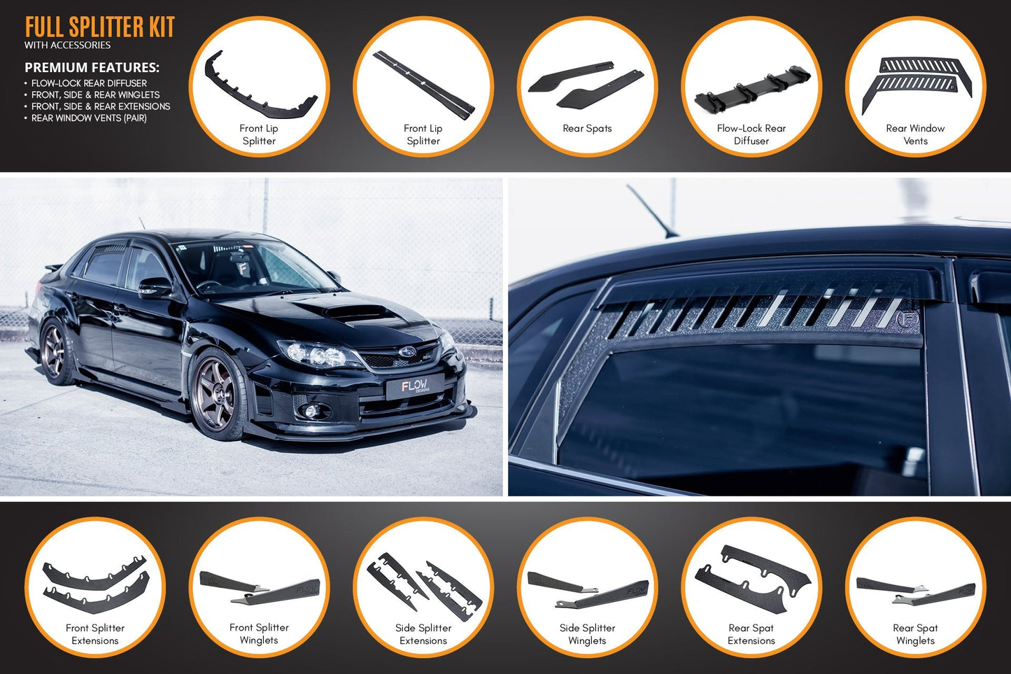 Flow Designs Impreza WRX / STI G3 Sedan FL Full Lip Splitter Set