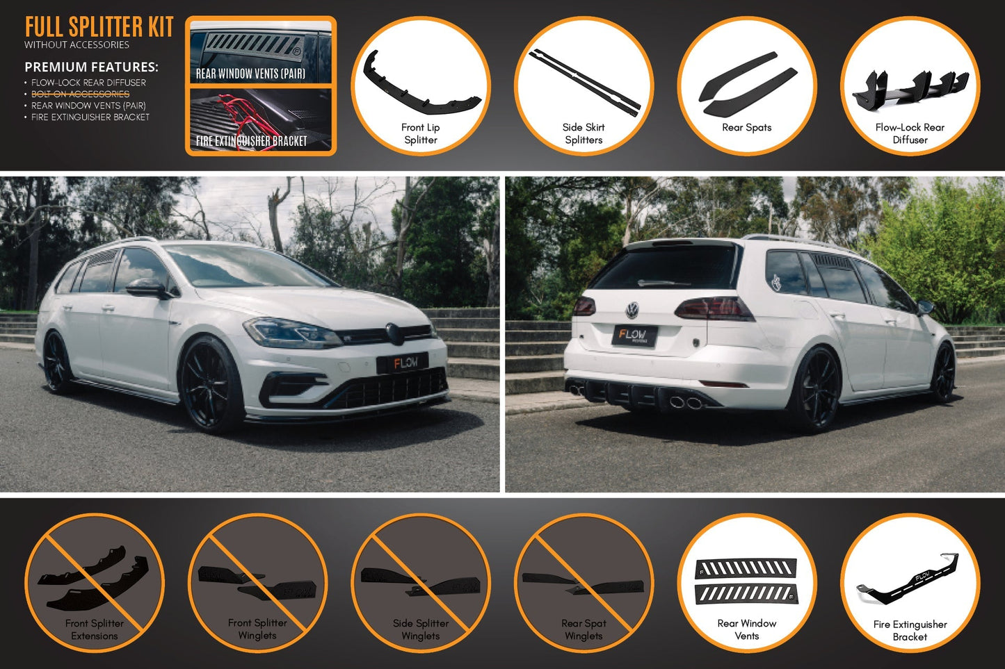 Flow Designs MK7.5 Golf R Wagon Full Lip Splitter Set