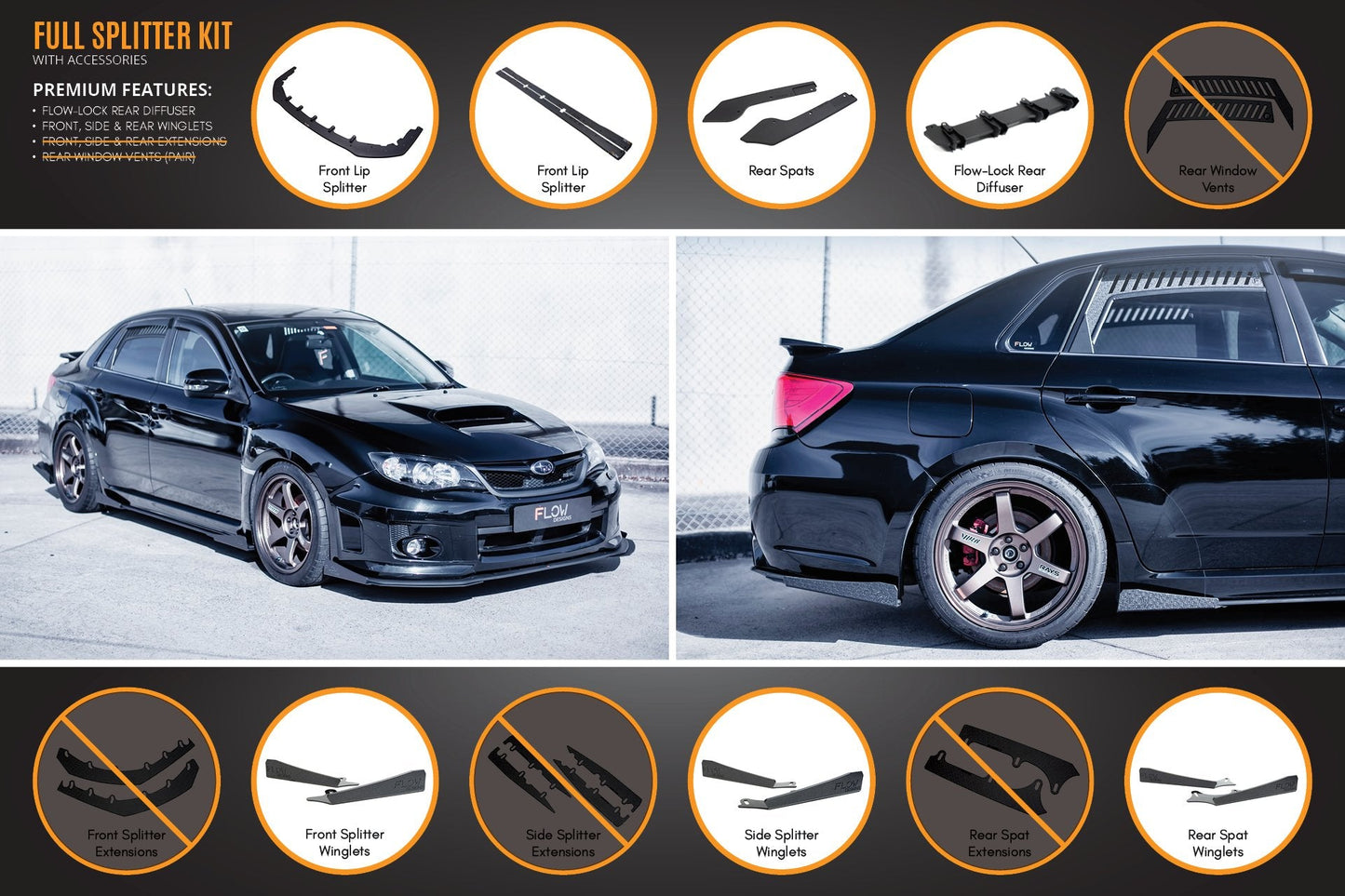 Flow Designs Impreza WRX / STI G3 Sedan FL Full Lip Splitter Set