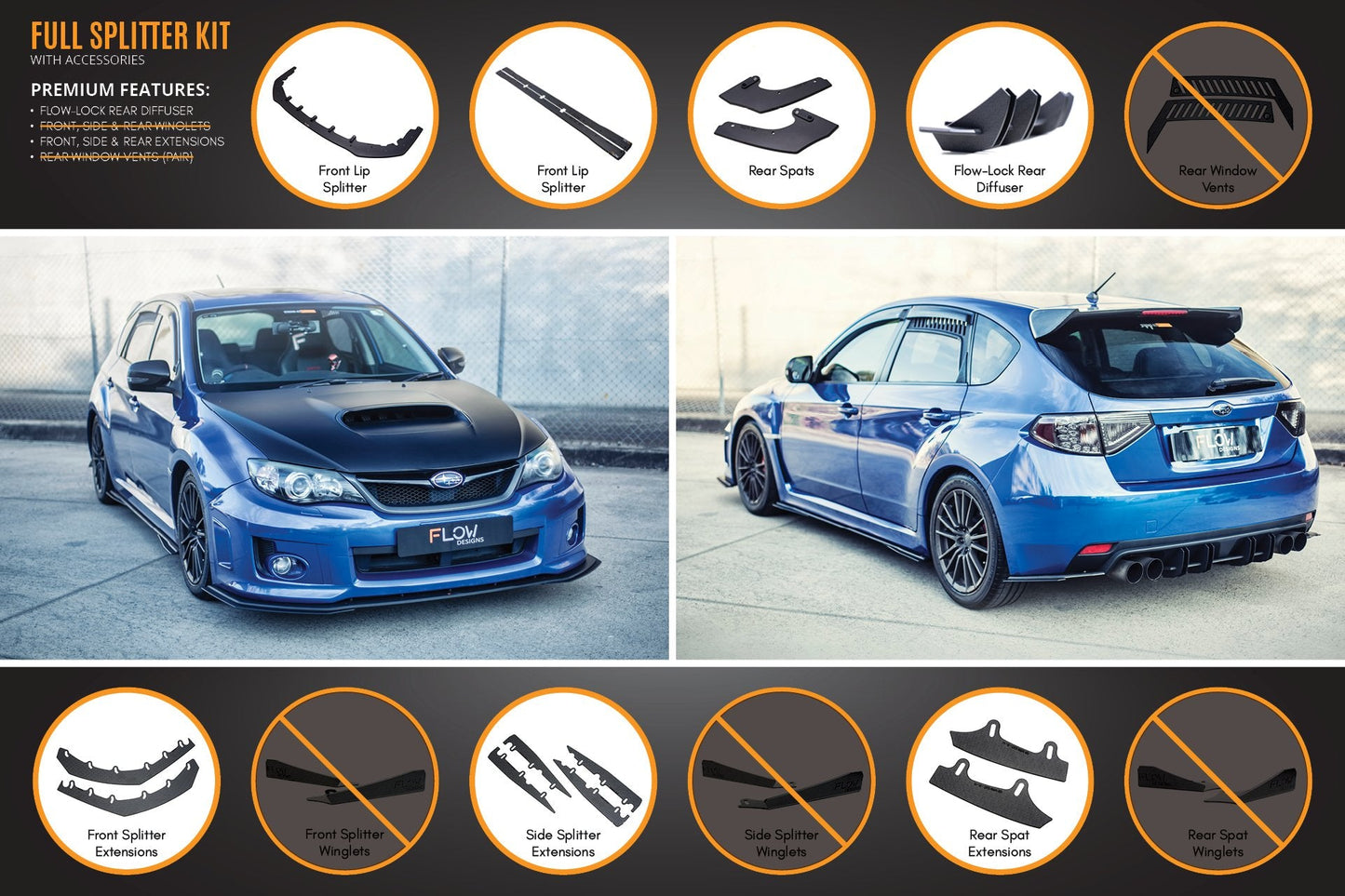 Flow Designs Impreza WRX / STI G3 Hatch (FL) Full Lip Splitter Set