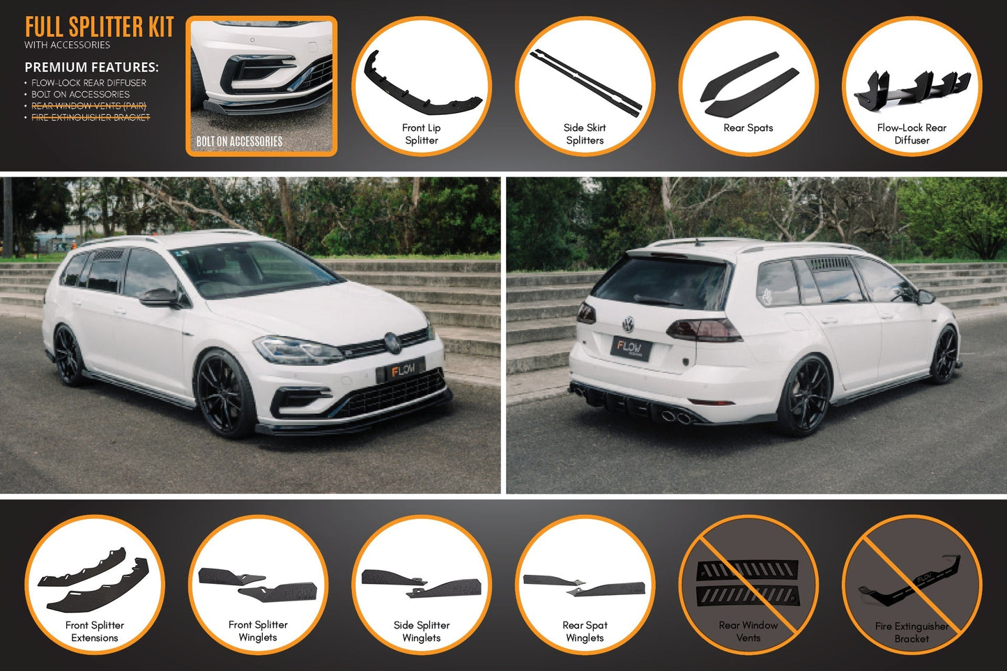 Flow Designs MK7.5 Golf R Wagon Full Lip Splitter Set
