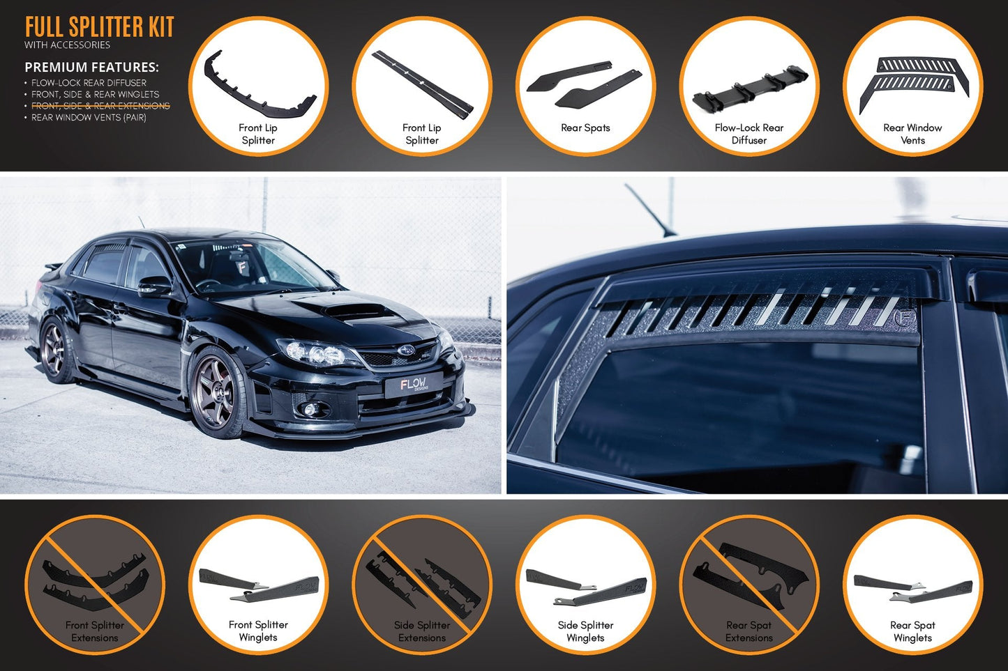 Flow Designs Impreza WRX / STI G3 Sedan FL Full Lip Splitter Set