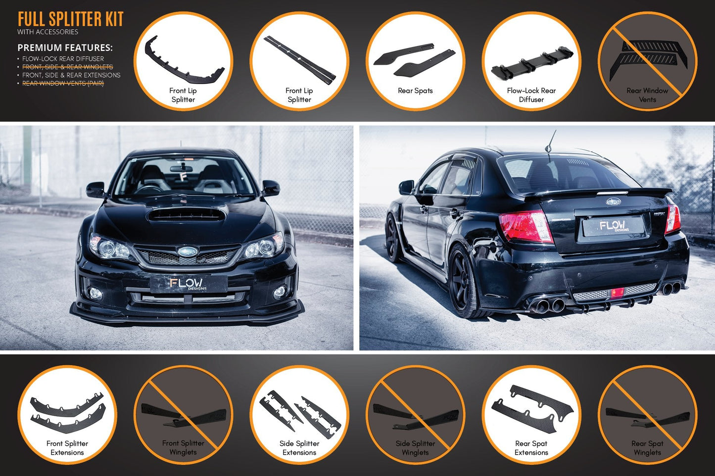 Flow Designs Impreza WRX / STI G3 Sedan FL Full Lip Splitter Set