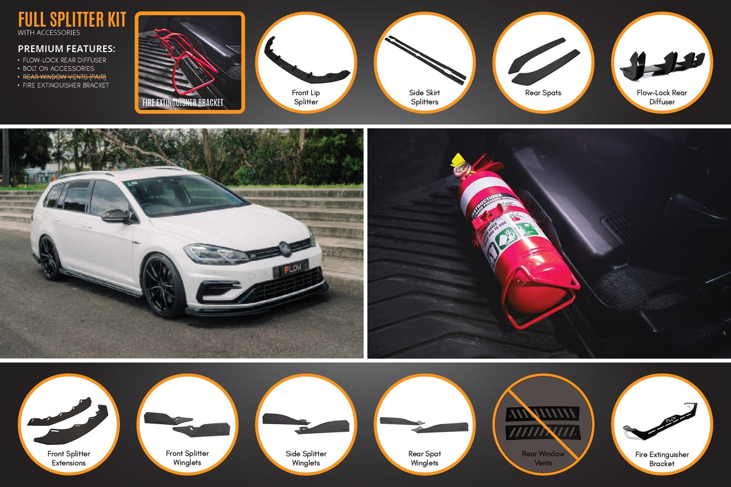 Flow Designs MK7.5 Golf R Wagon Full Lip Splitter Set