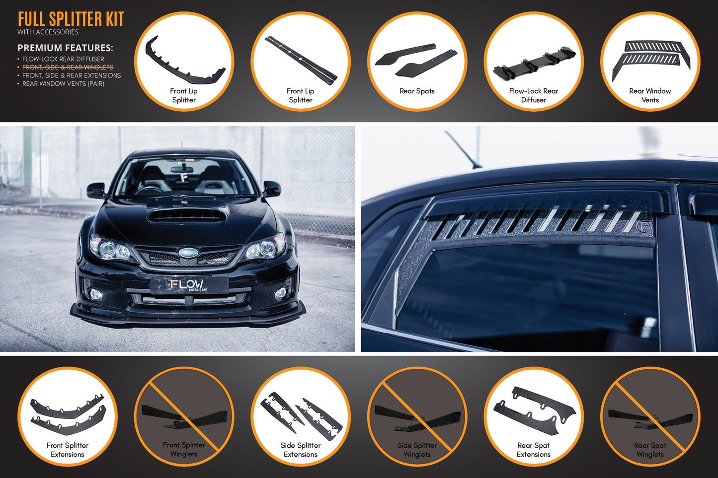 Flow Designs Impreza WRX / STI G3 Sedan FL Full Lip Splitter Set