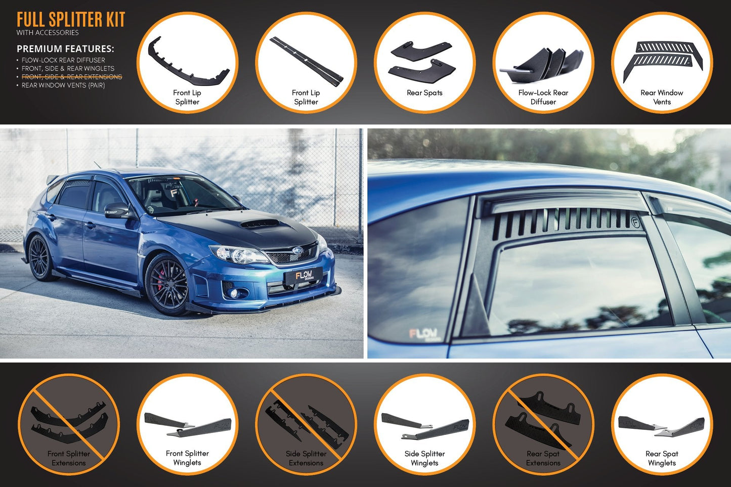 Flow Designs Impreza WRX / STI G3 Hatch (FL) Full Lip Splitter Set