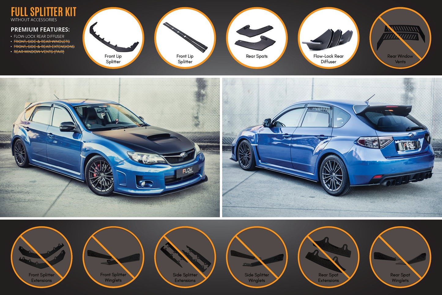 Flow Designs Impreza WRX / STI G3 Hatch (FL) Full Lip Splitter Set