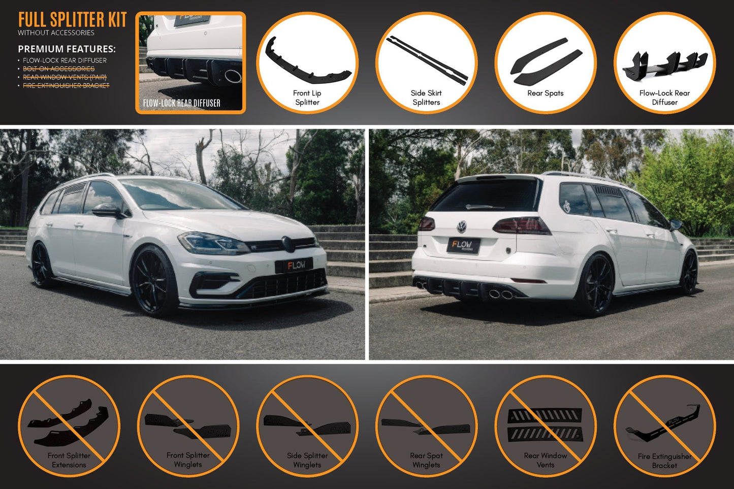 Flow Designs MK7.5 Golf R Wagon Full Lip Splitter Set