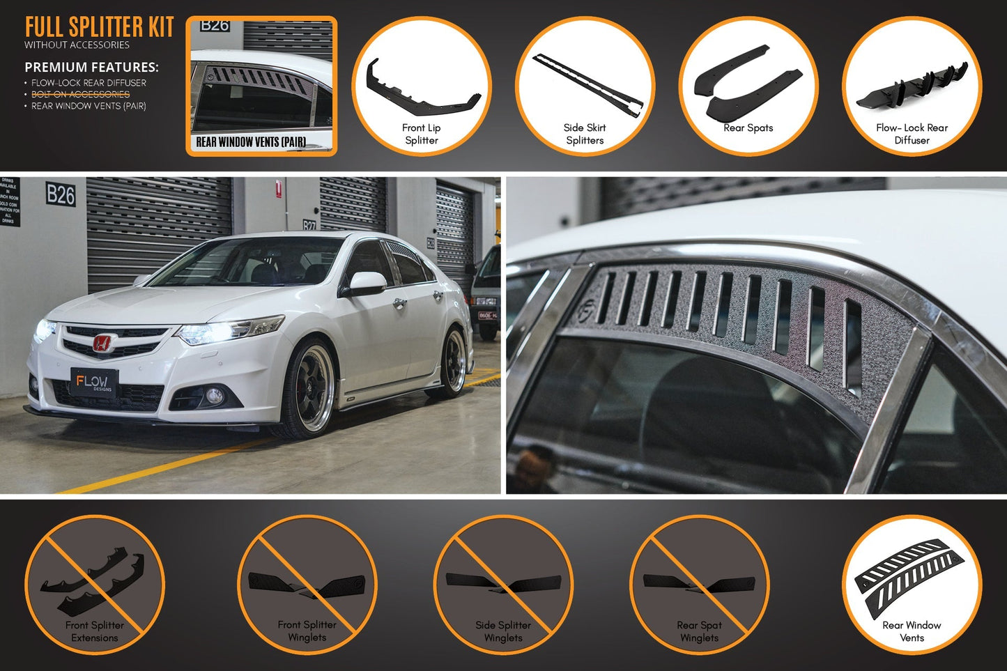 Flow Designs CU2 Accord Euro Full Lip Splitter Set - Modulo