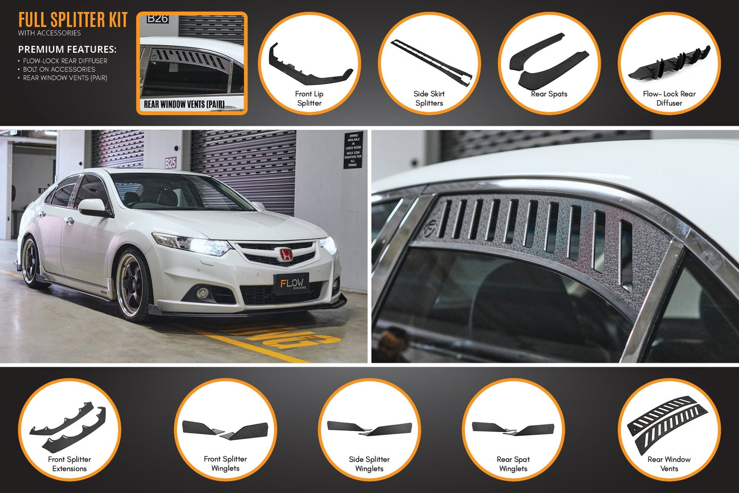 Flow Designs CU2 Accord Euro Full Lip Splitter Set - Modulo