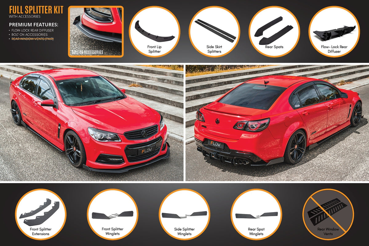 Flow Designs VF Commodore S1 Sedan Full Lip Splitter Set