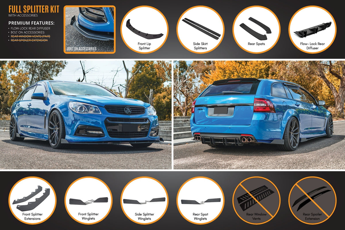 Flow Designs VF Commodore S1 Wagon Full Lip Splitter Set