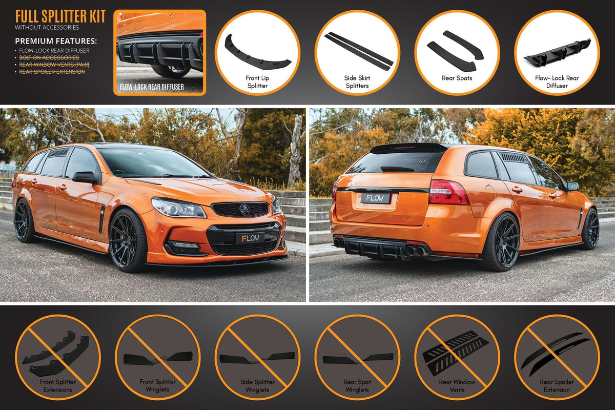 Flow Designs VF Commodore S2 Wagon Full Lip Splitter Set