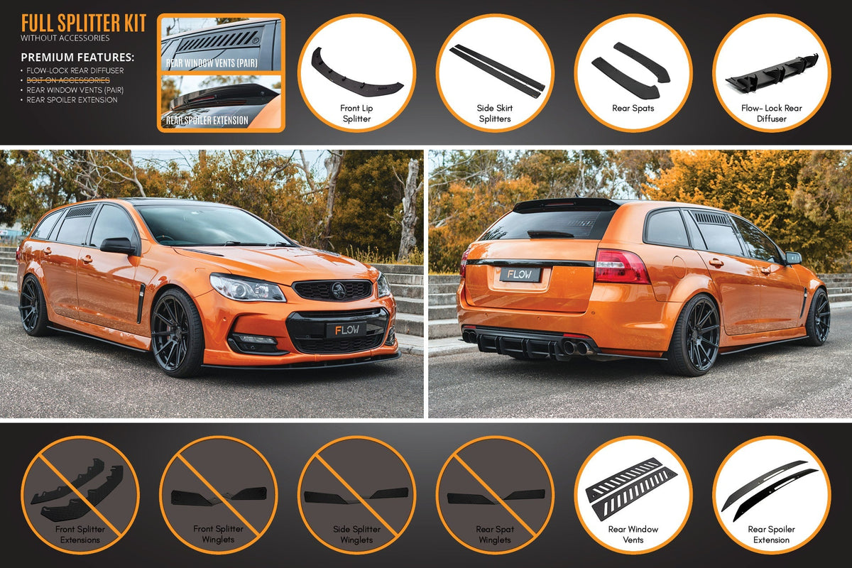 Flow Designs VF Commodore S2 Wagon Full Lip Splitter Set