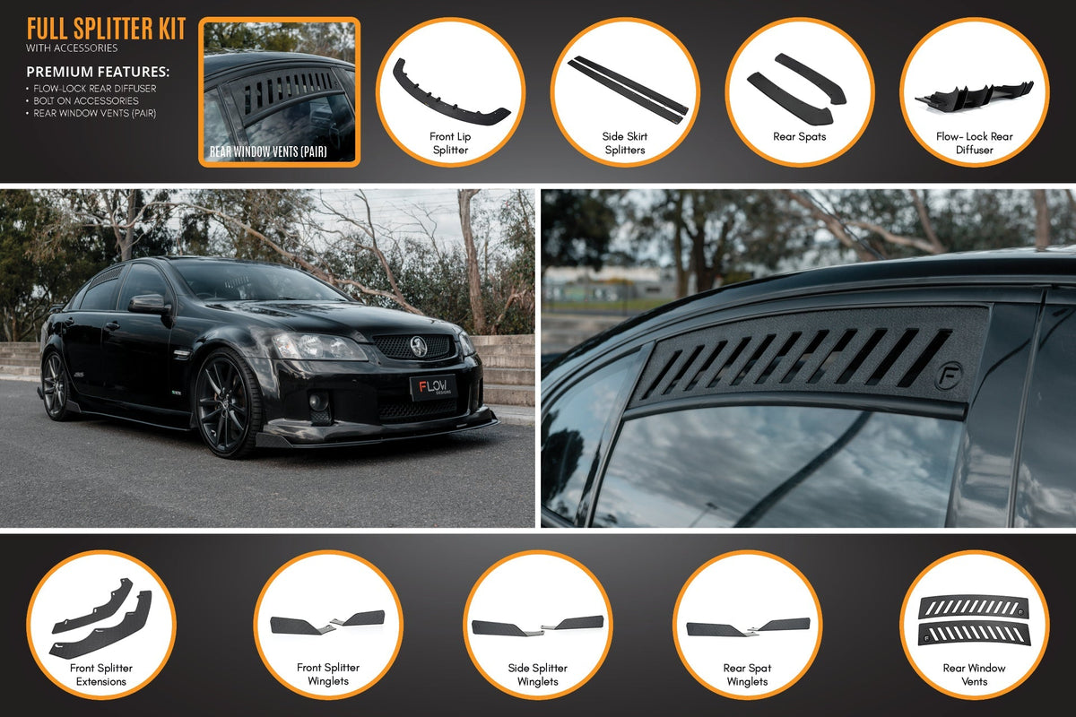 Flow Designs VE Commodore S1 Sedan Full Lip Splitter Set
