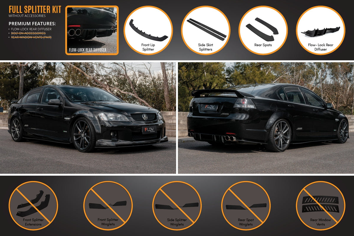 Flow Designs VE Commodore S1 Sedan Full Lip Splitter Set