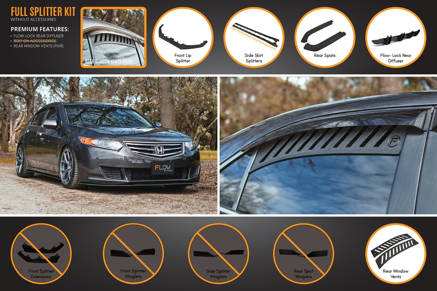 Flow Designs CU2 Accord Euro Full Lip Splitter Set - Standard
