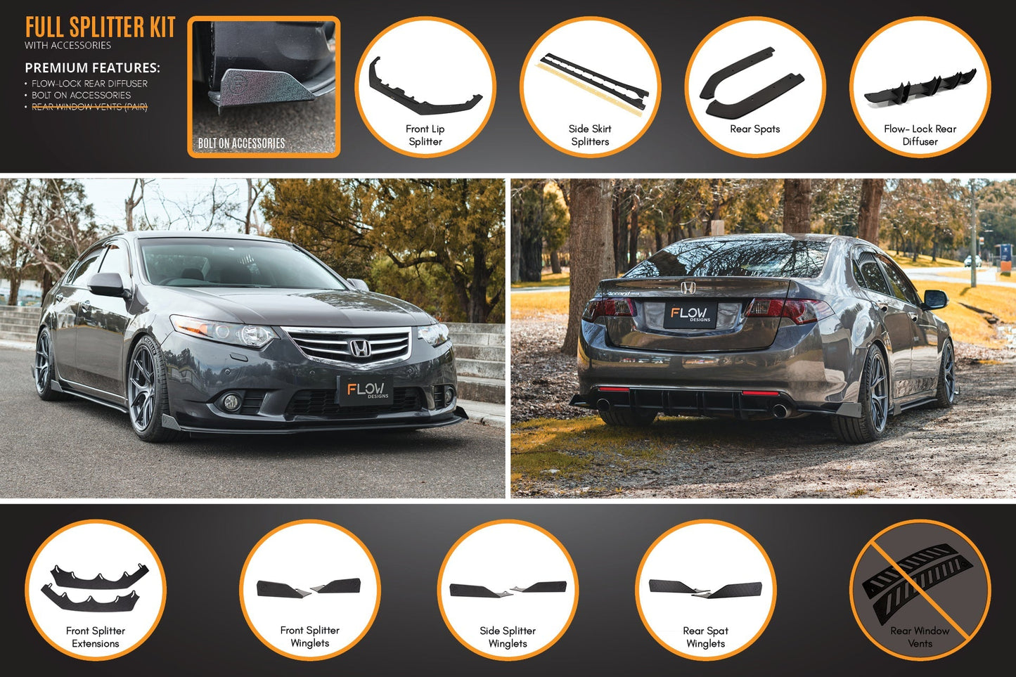 Flow Designs CU2 Accord Euro Full Lip Splitter Set - Standard