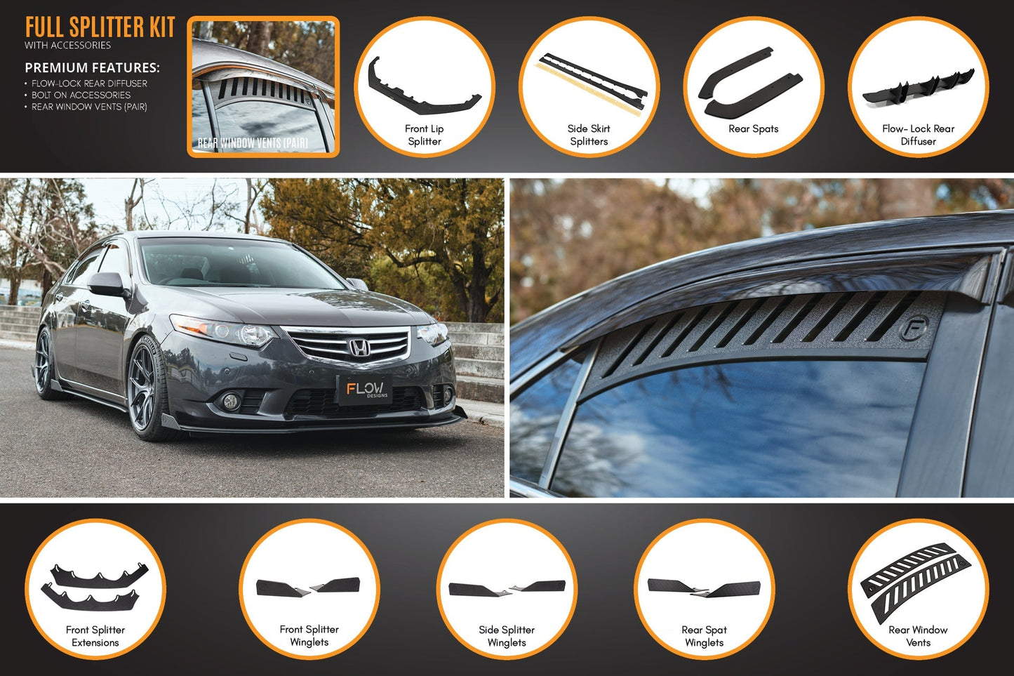 Flow Designs CU2 Accord Euro Full Lip Splitter Set - Standard