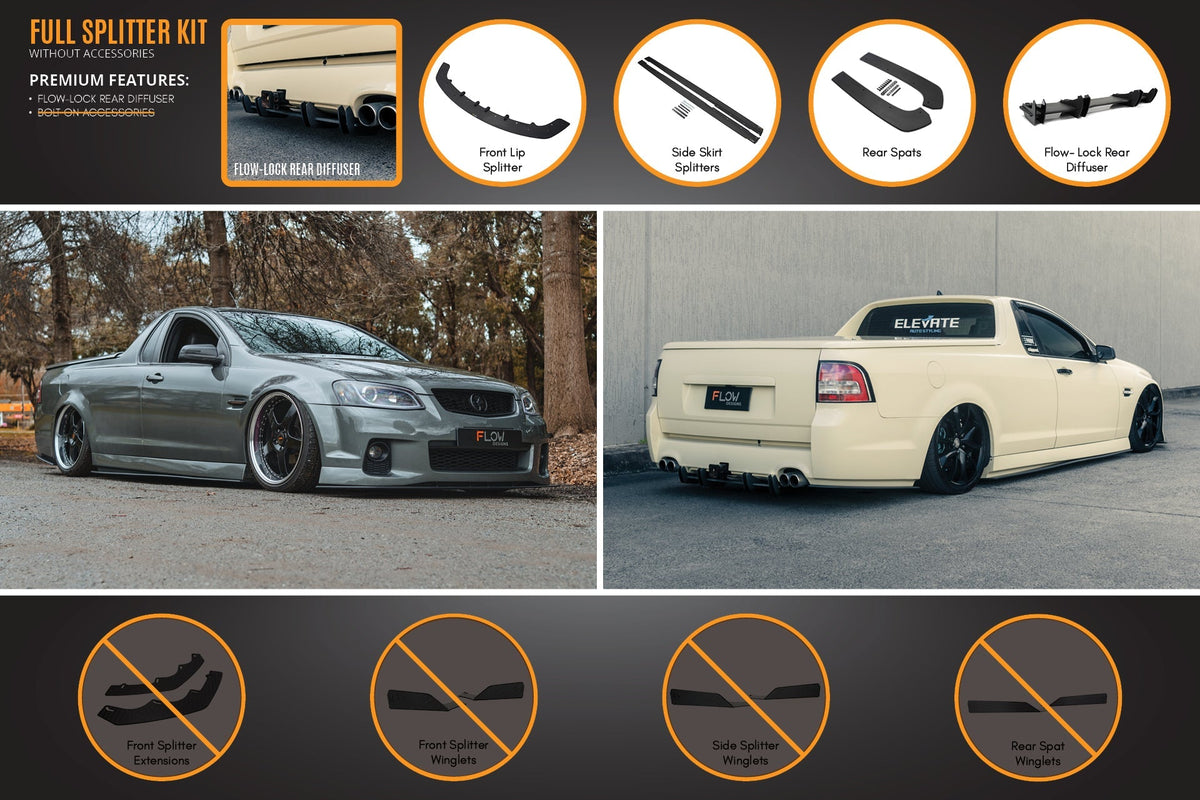 Flow Designs VE Commodore Ute Full Lip Splitter Set