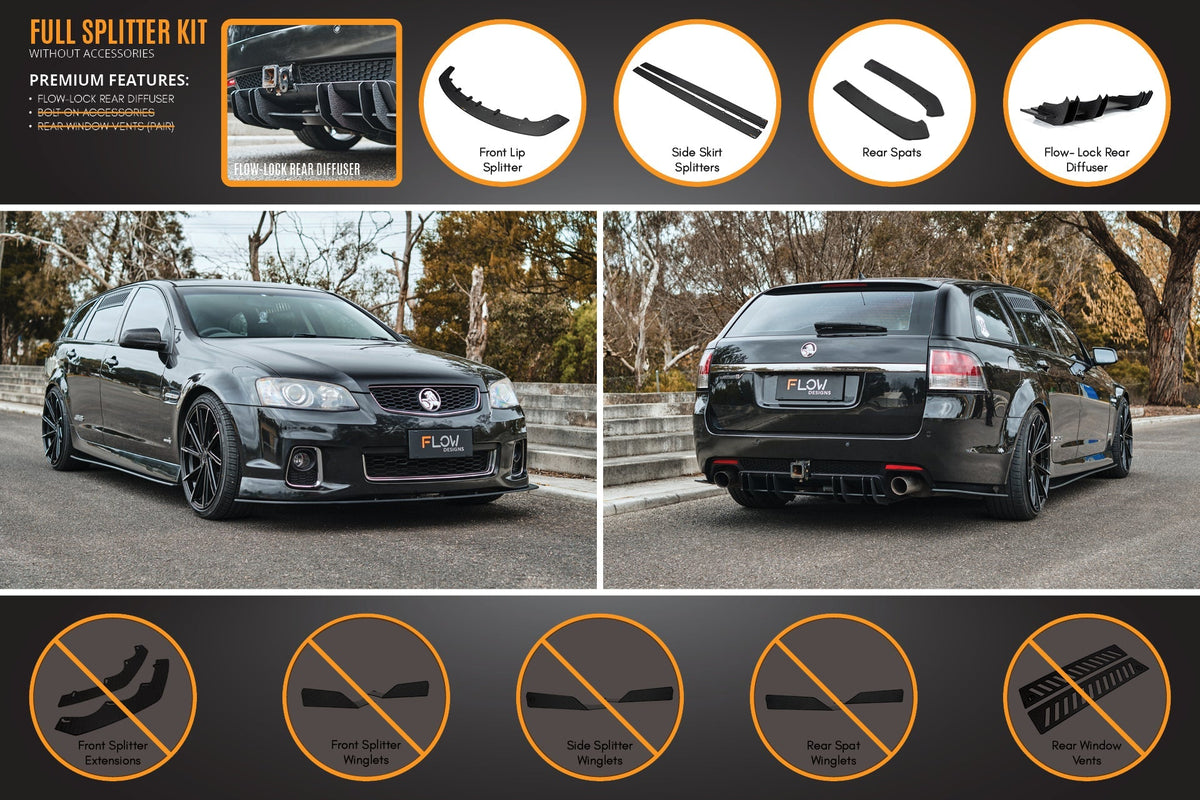 Flow Designs VE Commodore S2 Wagon Full Lip Splitter Set