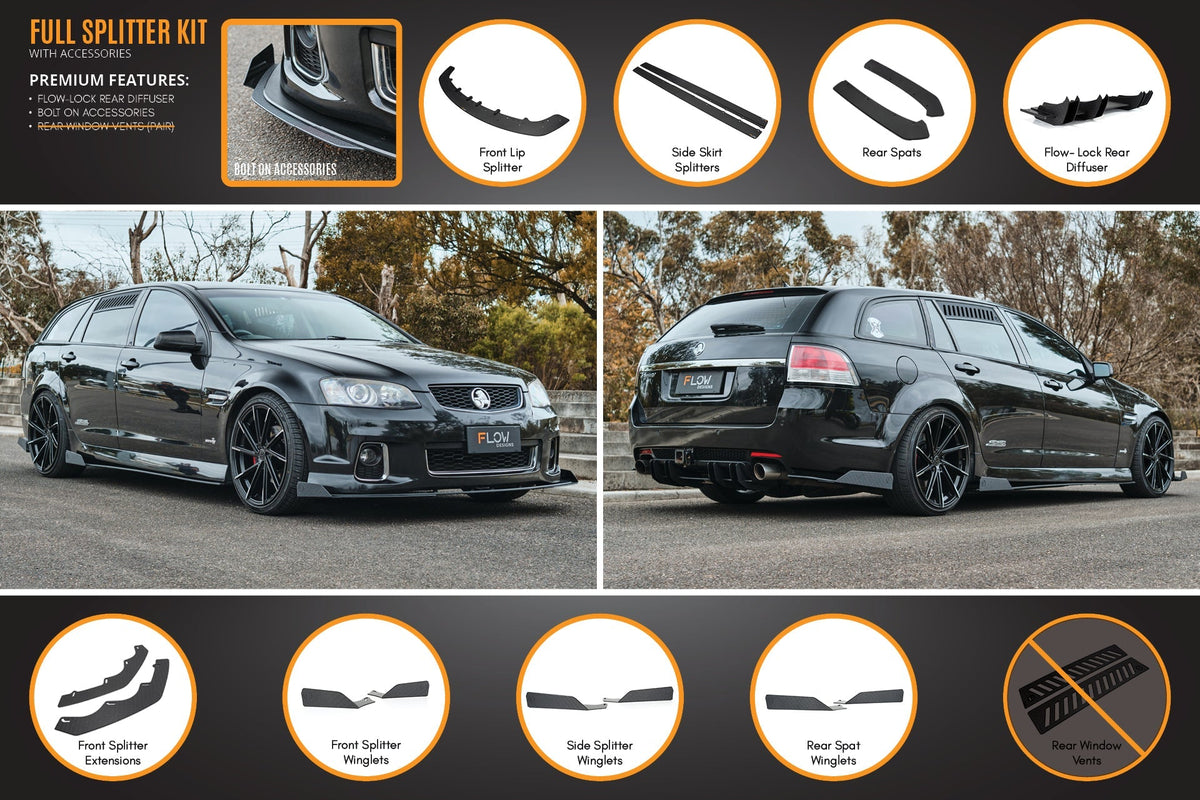 Flow Designs VE Commodore S2 Wagon Full Lip Splitter Set