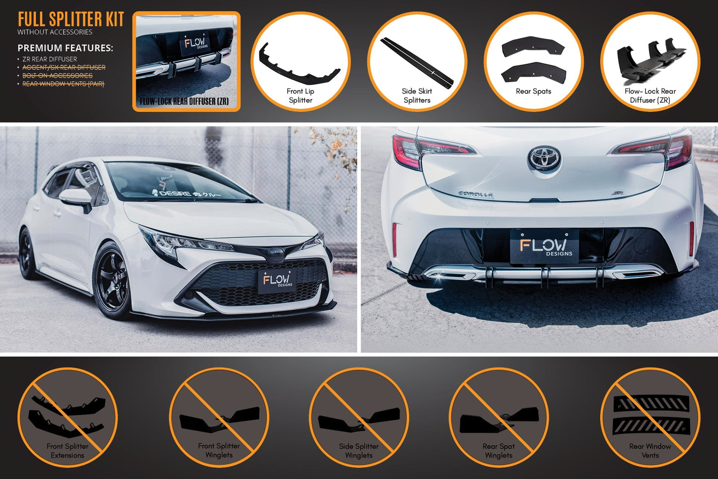 Flow Designs Corolla MZEA12R/ZWE211R 2018-2022 Full Lip Splitter Set