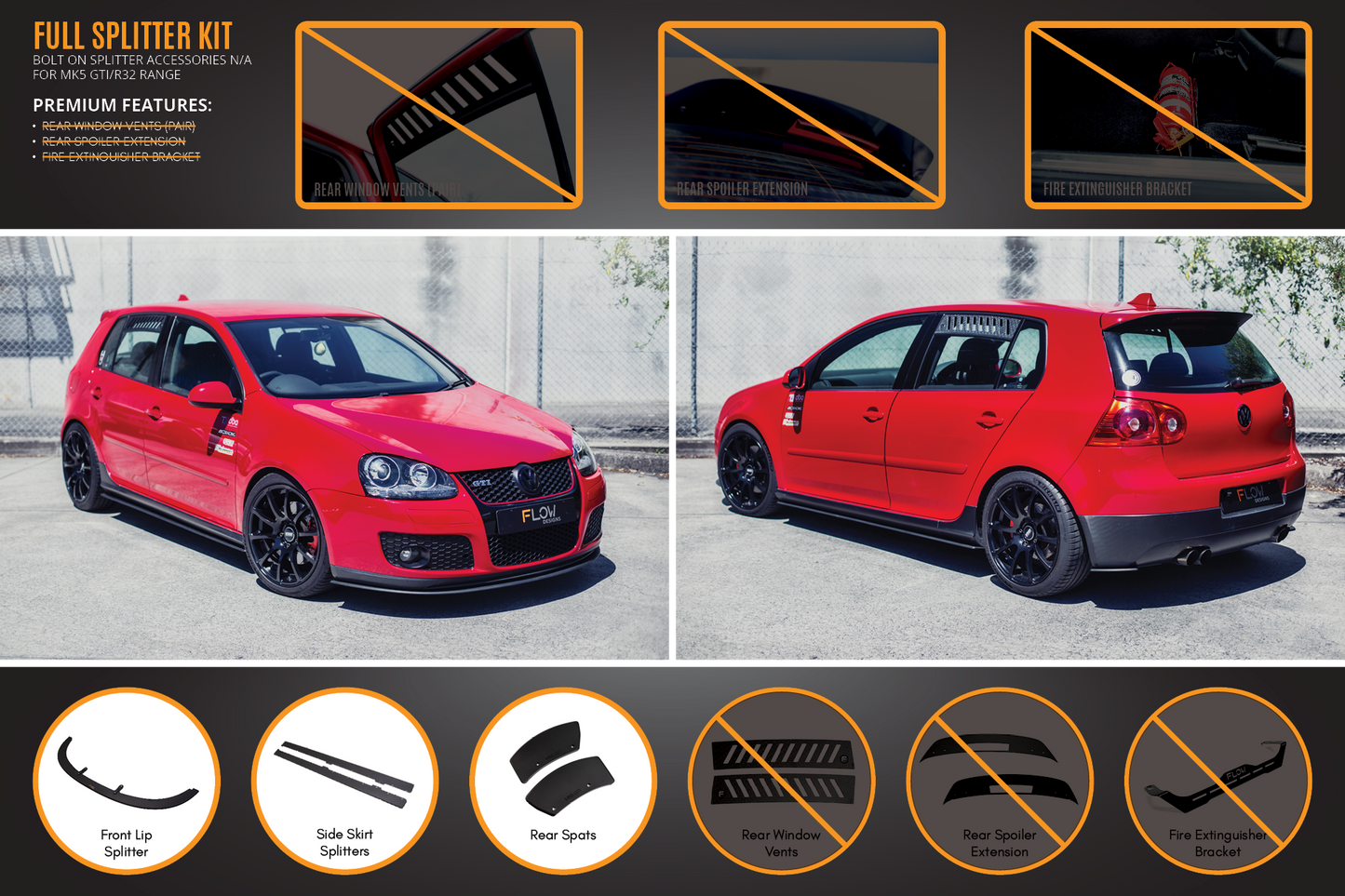 Flow Designs MK5 Golf GTI Full Lip Splitter Set