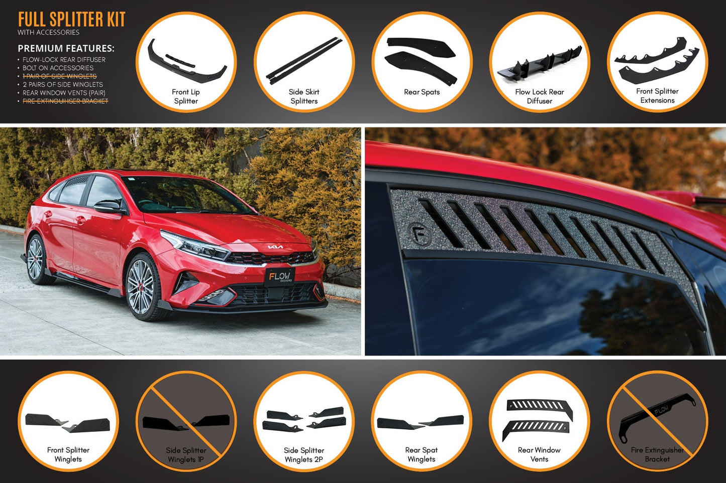Flow Designs Cerato GT Hatch Facelift Full Lip Splitter Set