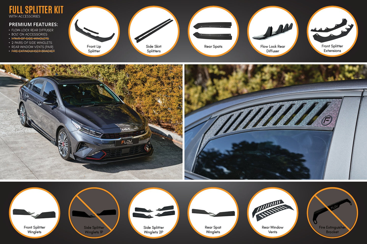 Flow Designs Cerato GT Sedan FL Full Lip Splitter Set