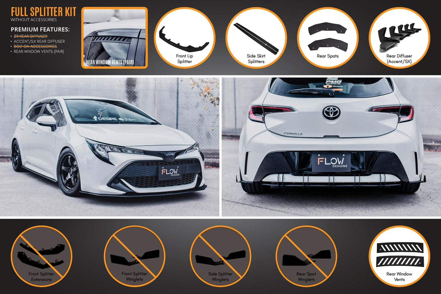 Flow Designs Corolla MZEA12R/ZWE211R 2018-2022 Full Lip Splitter Set