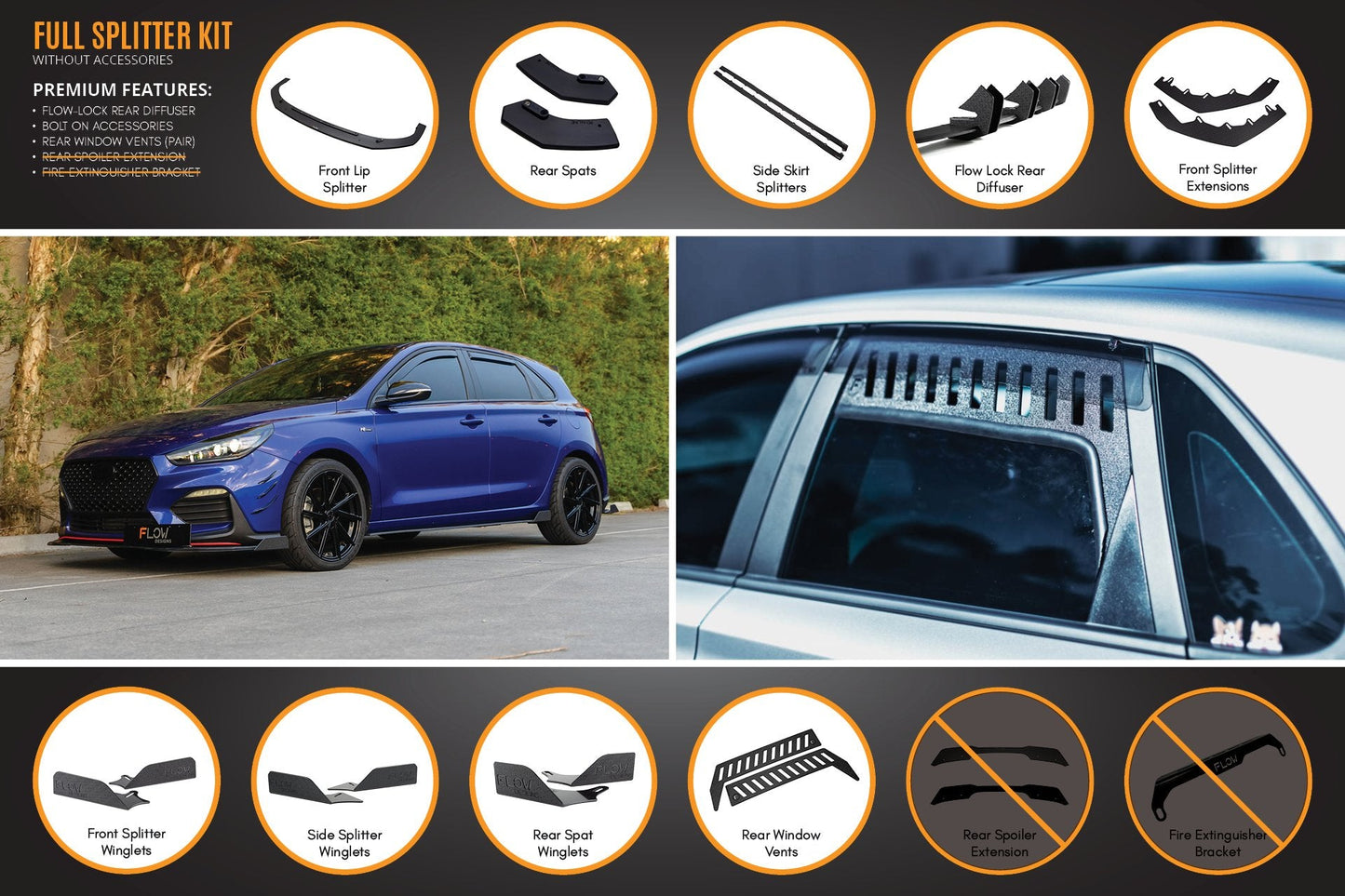Flow Designs i30 N Line Hatch PD (2018-2023) Full Splitter Lip Set
