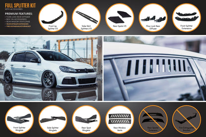 Flow Designs MK6 Golf R Full Lip Splitter Set WITHOUT Accessories