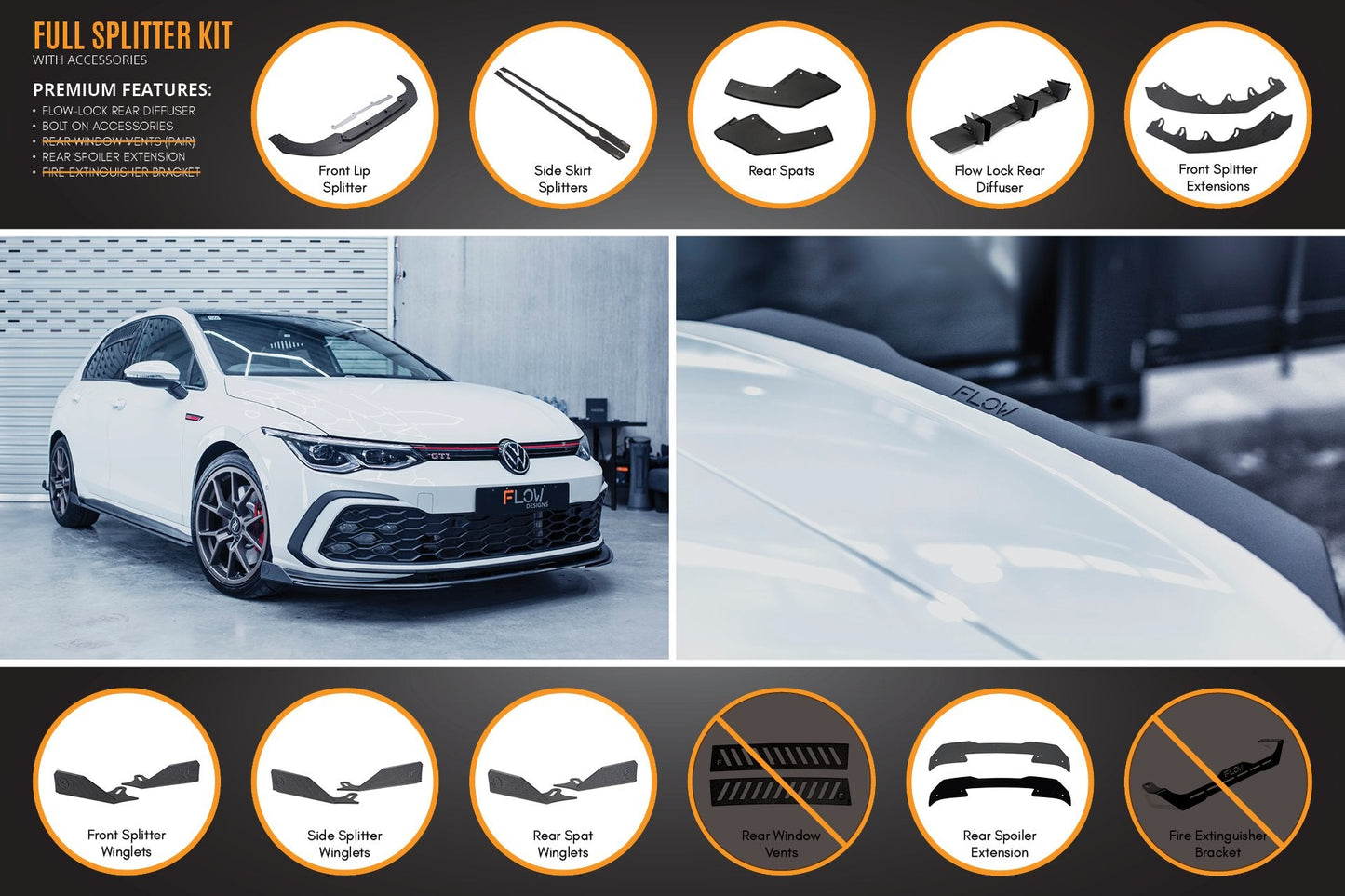 Flow Designs MK8 Golf GTI Full Lip Splitter Set