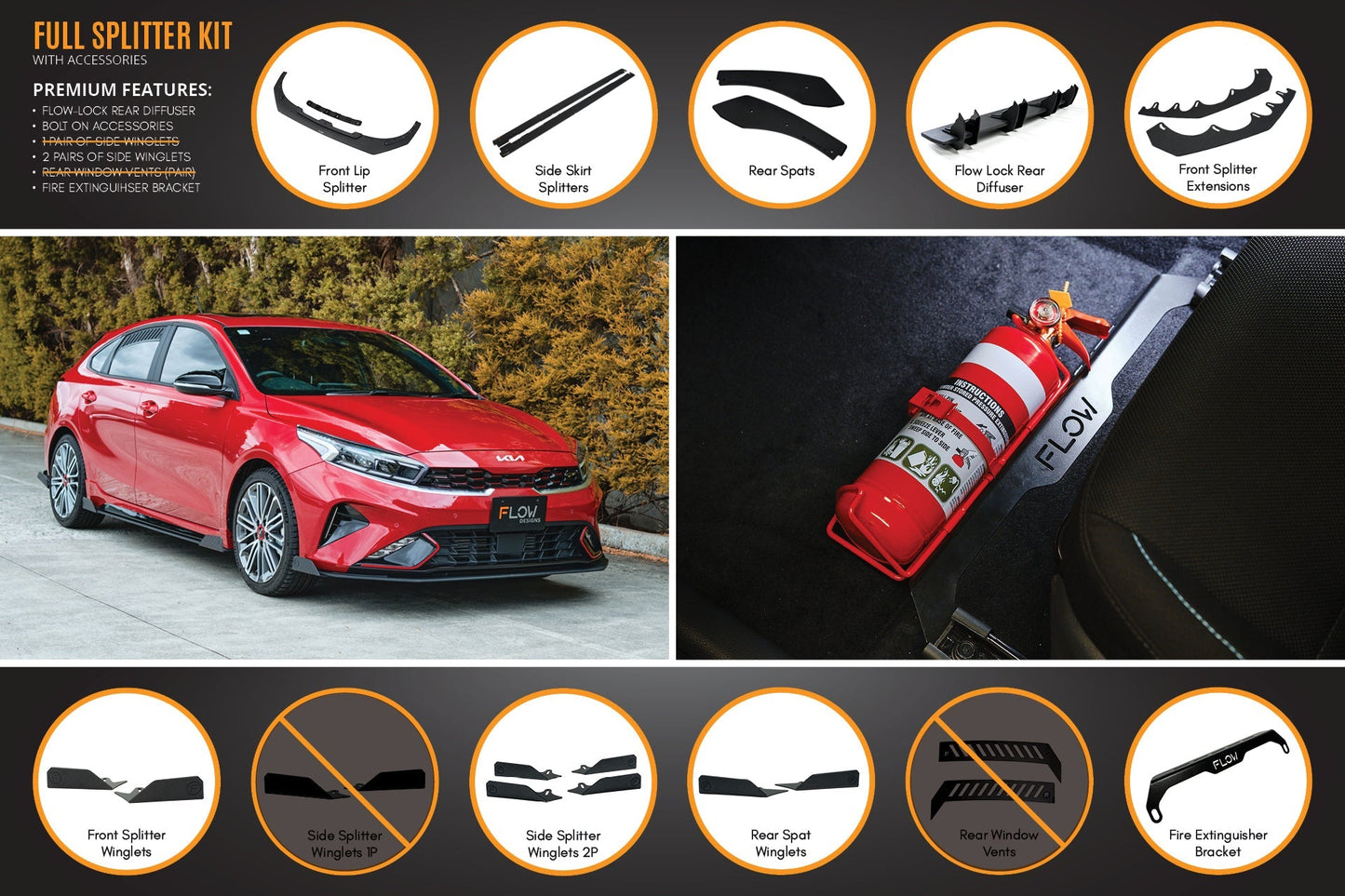 Flow Designs Cerato GT Hatch Facelift Full Lip Splitter Set