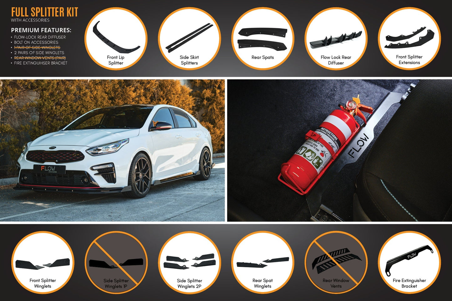 Flow Designs Cerato GT Sedan PFL Full Lip Splitter Set