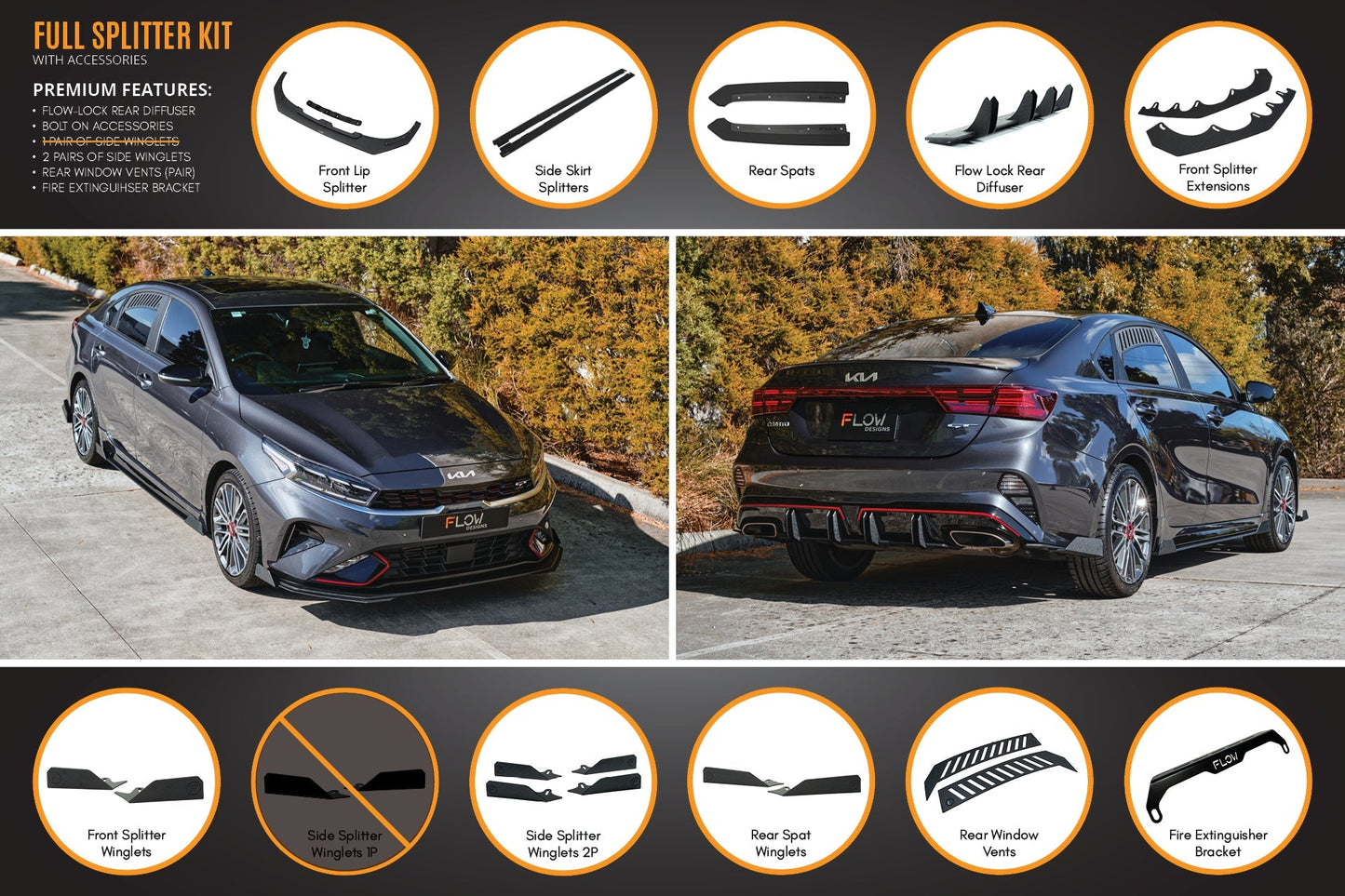 Flow Designs Cerato GT Sedan FL Full Lip Splitter Set